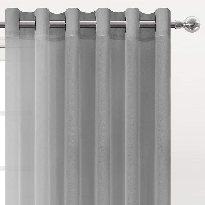 DWCN Grey Semi Sheer Curtains - Grommet Top Window Drapes for Bedroom Living Room, Faux Linen Look Voile Transparent Solid Curtains Set of 2 Panels 70 x 108 Inches Long