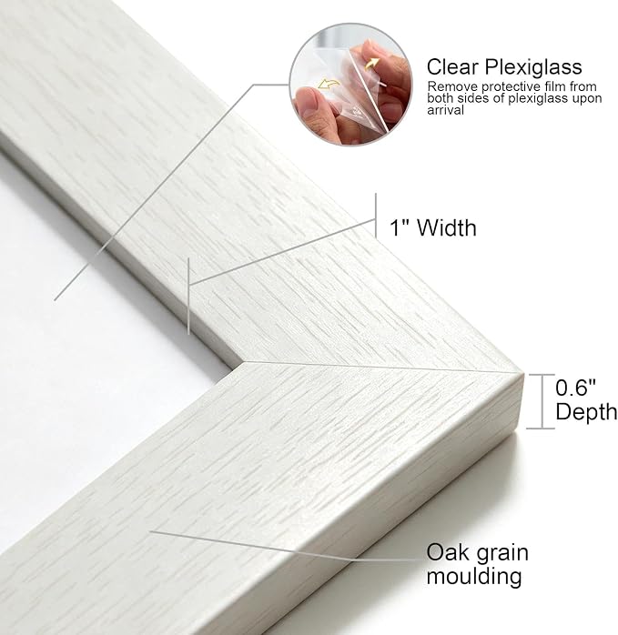 16x16 Picture Frame-White,12x12 Mat,Engineered Wood,Polished Plexiglass