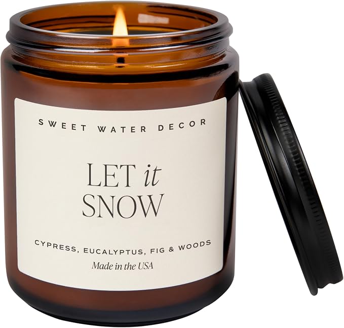 Sweet Water Decor Let it Snow Candle Christmas Decorations for Home 9oz Jar | Cypress, Eucalyptus, Fig & Woods Scented Soy Wax Candle, Non-Toxic, Winter Holiday Home Fragrance, 40+ Hour Burn Time