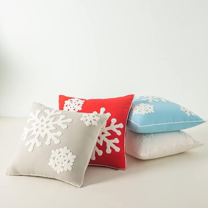 18x18,Cotton Christmas Blessing Throw Pillow Cover for Bed Sofa Cushion Car Snowflake Embroideried Pillowcases,1pair White