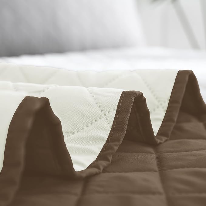 Easy-Going Reversible Quilt Set Full/Queen, Bedspread with 2 Shams | Camel/Ivory, Lightweight Bed Comforter, 1 Quilt + 2 Pillow Shams, All-Season Coverlets for Bedroom