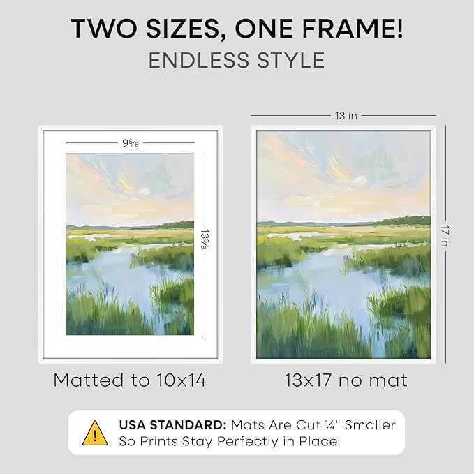 Homeforia 13x17 White Picture Frame, High-End Metal, 10x14 Mat, Glass