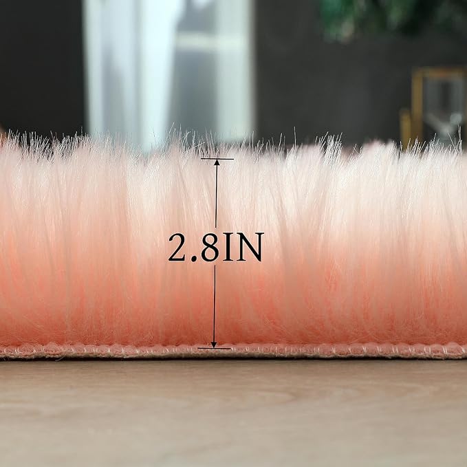 linmopm Faux Fur Sheepskin Rug, Pink, 2x6 ft Runner | Shag Fluffy Fuzzy, High-Density Cushion, For Bedroom Bedside Living Room, Plush Carpet