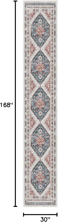 Madane Hallway Runner Rug 2'6''x14' Kitchen Runners Vintage, Navy Blue | Long Non-Slip Washable Rugs 14ft for Laundry Room, Entryway and Bedroom, Soft Low Pile Stain-Resistant 2.5x14 Ft Floor Carpet