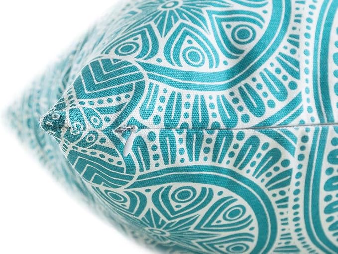 TreeWool Mandala Accent Throw Pillow Covers 18x18 Set of 2 (Turquoise) | Decorative Throw Pillowcases for Sofa & Couch; 100% Cotton Accent Covers Ideal for Spring & Summer Stylish Home Decor