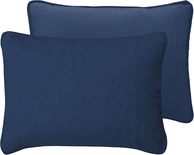 Easy-Going Reversible Quilt Set Twin, Bedspread with 1 Shams | Damask-Dark Blue/Light Blue, Lightweight Microfiber Bed Comforter, 1 Quilt + 1 Pillow Shams, All-Season Coverlets