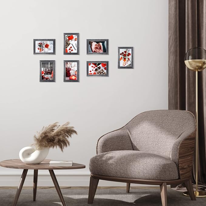 Giftgarden 4x6 Picture Frame Antique Silver 7 Pack, 4” by 6” Distressed Silver Photo Frames Rustic for Wall or Tabletop