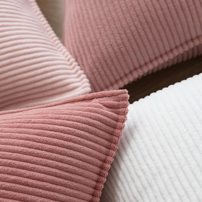 Pack of 4 Throw Pillow Covers Corduroy 16x16 Inch,Pink | Decorative Velvet Couch,Summer Cases Square,Farmhouse Boho Cushion Covers for Sofa Bed Living Room Home Decor & Office