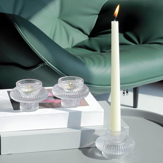 VOHO Dual Sized Candlestick Holders Set of 6, Clear Candle Sticks Holder