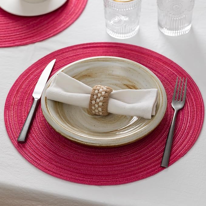 BARoyal Round Placemats Set of 8 Woven Placemats Washable Braided Table Mats for Dining Table Heat Resistant Non-Slip Circle Place Mats(Blossom)