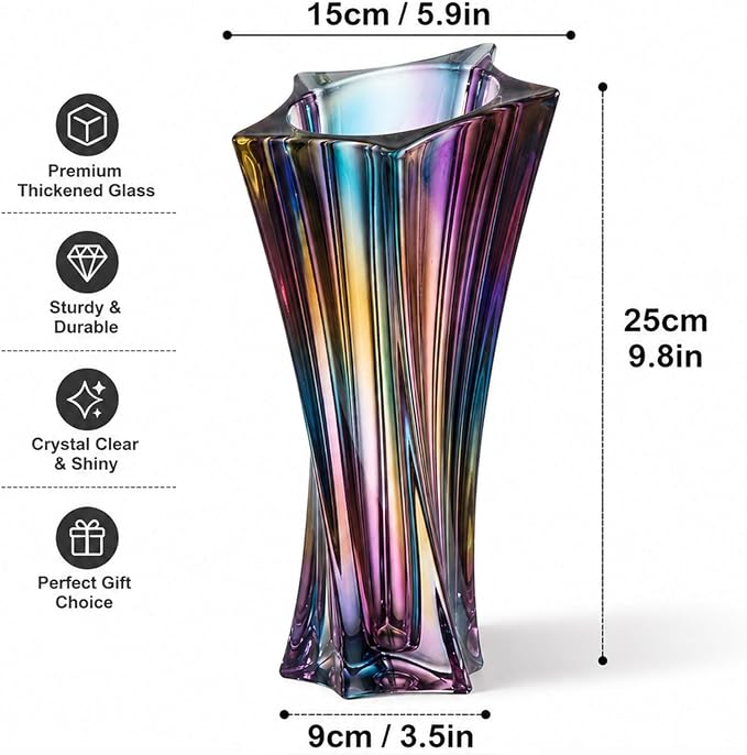Crystal Glass Vase – Heavy Crystal Vase for Flowers with Weighted Bottom, Thick Durable Decorative Vases for Modern Home Decor, 9.8″ 3.5lb Clear Centerpiece (Heavy Color X 2)
