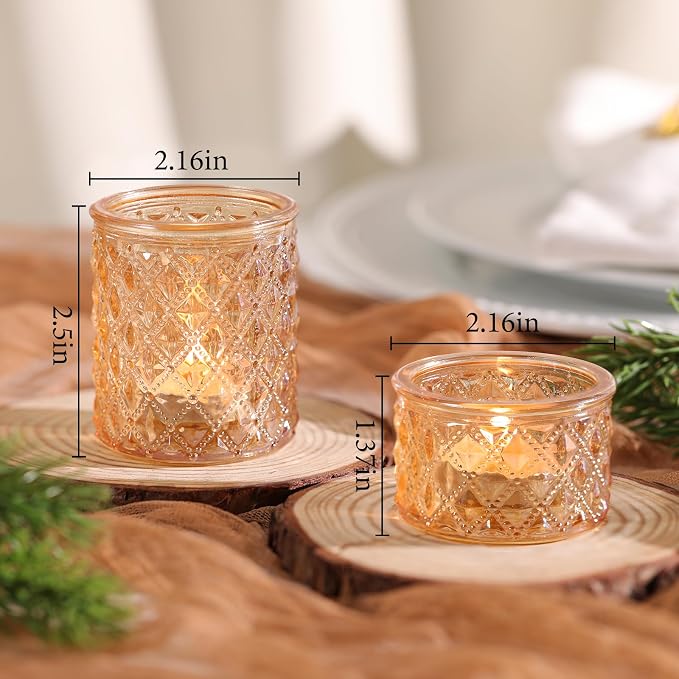 NITIME 24pcs Assorted Gold Votive Candle Holders, Tealight Candle Holders for Table Centerpiece, Green Glass Candle Holder Decor for Wedding, Party & Home Decor