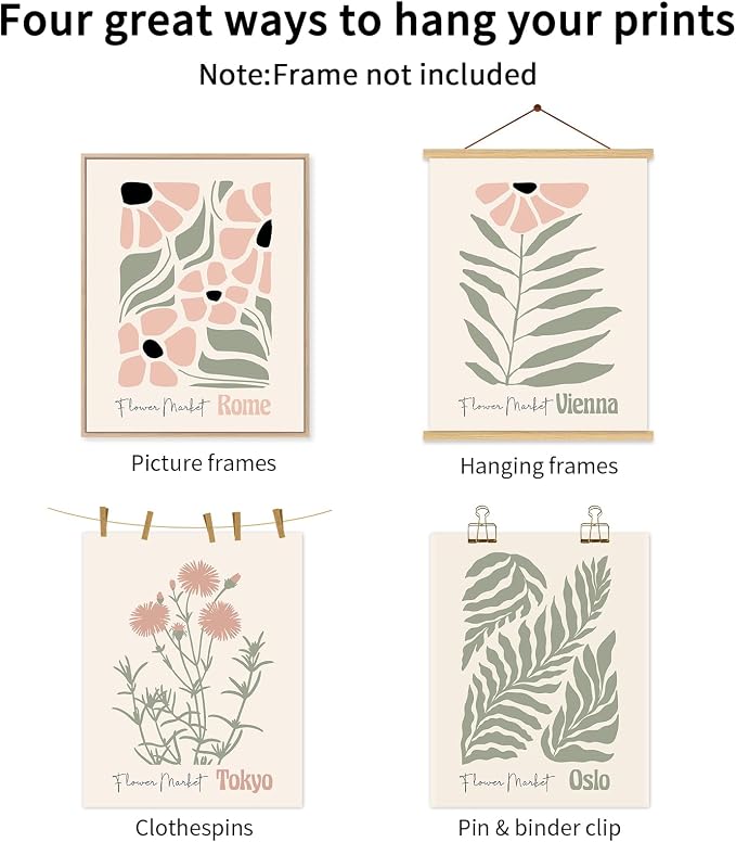 Baccone Boho Botanical Wall Art Prints Blush Pink Canvas Wall Decor Flower Market Wall Art Poster Abstract Aesthetic Pictures Pink Floral Artwork for Room Bedroom Set of 6 8x10 Inch Unframed