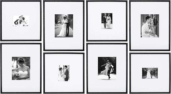 Arcadia Gallery Wall Frame Set, 16x20 and 16x16 Inch Matted Frames, 8x10 and 5x7 Inch Display, Black, 8 Piece