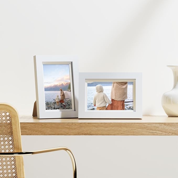 Vittanly 4x6 Picture Frames Set of 9 for Wall or Tabletop Display, White | Display Pictures 3.5x5 with Mat or 4x6 without Mat, Small Photo Frames, Engineered Wood with Shatter Resistant Plexiglass