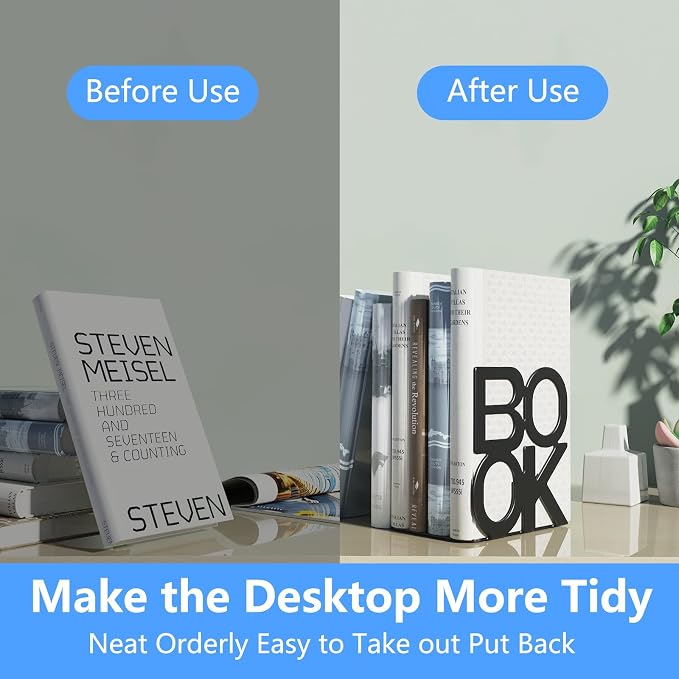 Book Ends Black Metal BookEnds for Bookrack Desk,Books