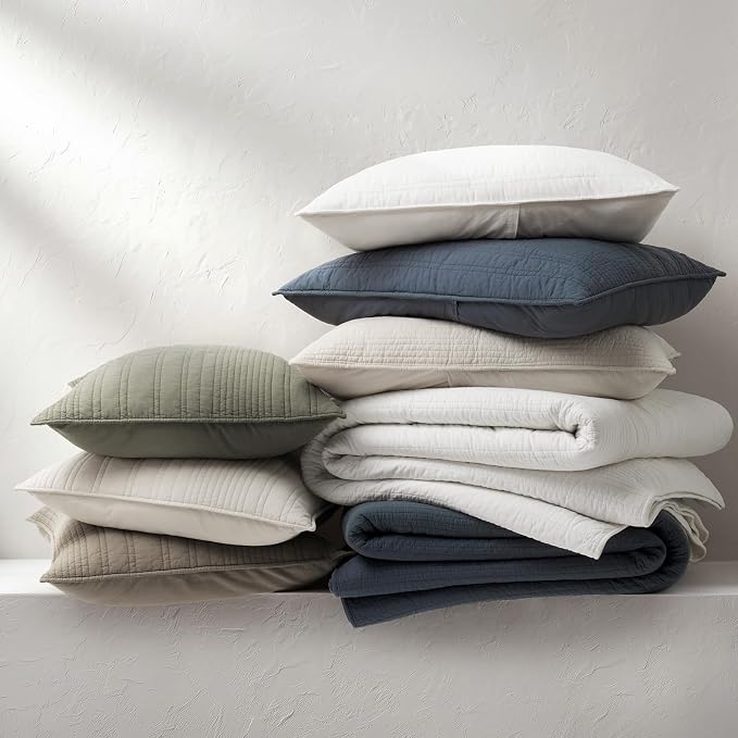 EVERGRACEHOME 100% Cotton Quilt Set Oversized Cal King, Birch | Pre-Washed Soft Cotton, Striped Coverlet Bedspread, 3 Piece Lightweight Bedding Set for All Season, with 2 Pillow Shams
