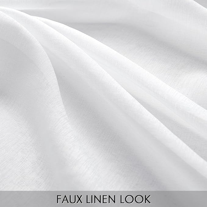MIULEE Semi White Linen Textured Sheer Curtains 42W×84L Rod Pocket 2 Panels | Semi Transparent, Farmhouse, Window Net Panels with Rod Pocket for Bedroom Living Room