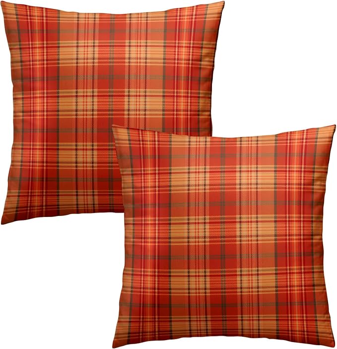 Fall Plaid Throw Pillow Covers 24x24inch Set of 2 Burnt Orange Buffalo Plaid Print Pillowcase Autumn Colored Tartan Thanksgiving Farmhouse Seasonal Decorative Cushion Cases for Home Sofa Patio
