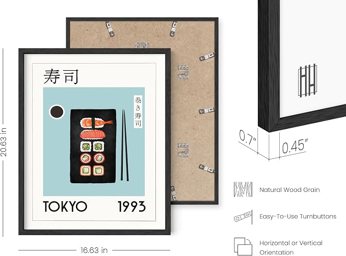 HAUS AND HUES Sushi Wall Decor - Modern Kitchen Food Print, Japanese Food Art, Dining Room Wall Decor for Kitchen, Sushi Poster Art 16x20 Black Frame
