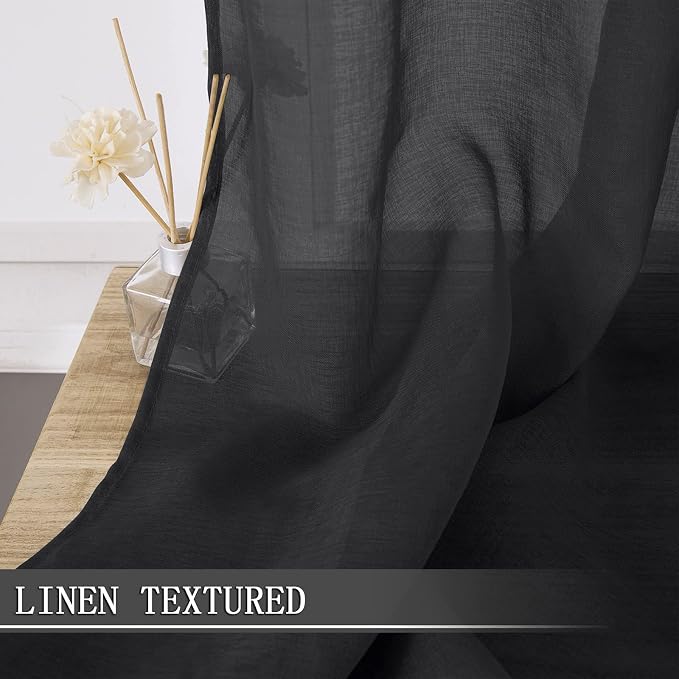 Linen Textured Sheer Curtains 63 Inch Rod Pocket 54x63 2 Panels
