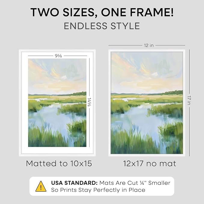 Homeforia 12x17 White Picture Frame, High-End Metal, 10x15 Mat, Glass