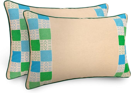 Balios Velvet Pillow Covers Set of 2, Decorative Cushion Covers for Sofa Couch, Hidden Zip, Covers Only, London Design – 12" x 20" (30 x 50 cm), Hamble Stripe in Almond Beige