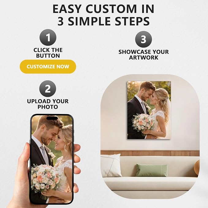Custom Canvas Prints with Your Photos, Personalized Wall Art, 24x36 Inch | Optional frame styles and sizes, meaningful keepsake gift for couples, wedding or anniversary, personalized home decor