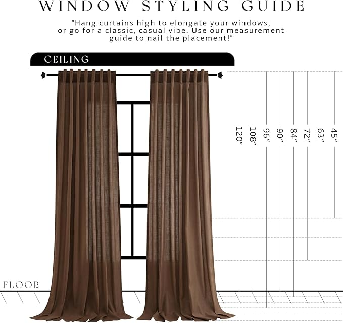 Jowels Caramel Brown Linen Curtains 90 Inch Long 2 Panels for Living Room | Light Filtering Semi Sheer Curtain, Back Tab Pocket Pleated Look, Boho Farmhouse Textured Privacy Drapes for Bedroom Window