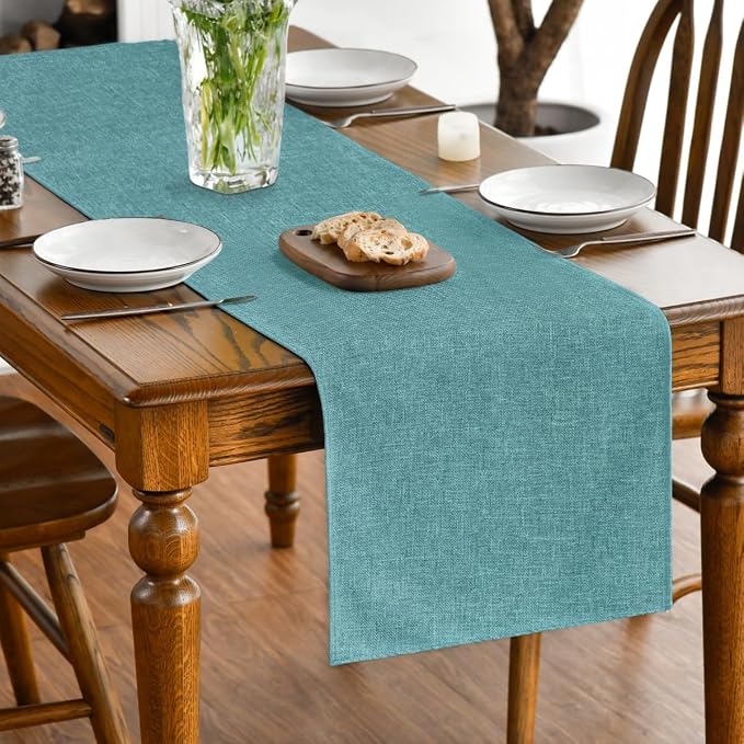 Artoid Mode Turquoise Aqua Table Runner, Seasonal Summer Washable Kitchen Dining Table Decoration for Home Party Decor 13x72 Inch