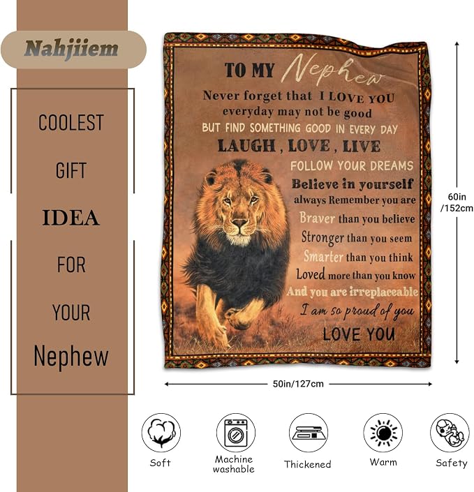 Nephew Blanket from Aunt Uncle, Nephew Gifts from Auntie, Birthday Gifts for Nephew, Graduation Gifts for Nephew Soft Flannel Throw Blanket 50"x 60"