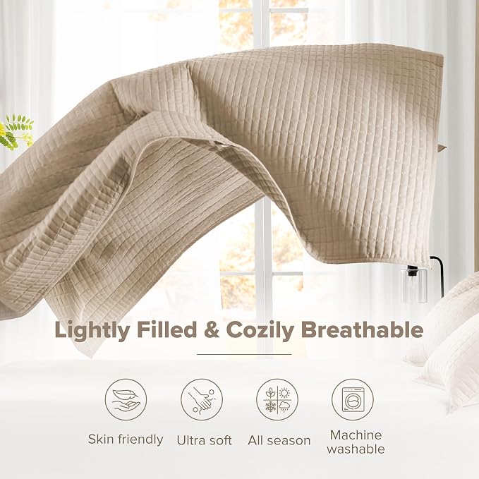 Comfort Spaces - CS13-0933 Kienna Quilt Coverlet Bedspread Ultra Soft Hypoallergenic All Season Lightweight Filling Stitched Bedding Set, Oversized Queen(102"x118"), Taupe 3 Piece | Coverlet for Summer Soft Cozy Lightweight All Season Quilted Extra Lay...