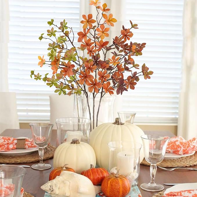6 Pcs Fall Faux Greenery Stems, Artificial Fall Stem Branches Autumn Leaves with Stems Faux Fall Plants for Vase Home Festival Centerpieces Thanksgiving Fall Decor