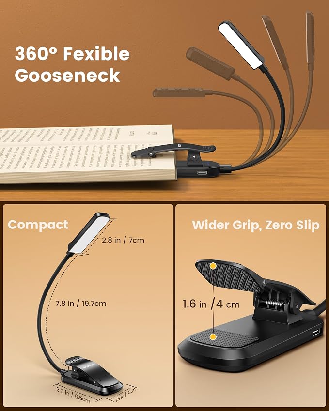 Glocusent 13 LED Book Lights for Reading at Night, Gifts for Book Lovers