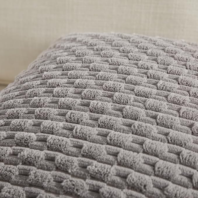 Fancy Homi Set of 2 Boho Grey Lumbar Decorative Throw Pillow Covers 12x20 Inch for Couch Bed Chair, Neutral Farmhouse Home Decor, Soft Fluffy Corduroy Rectangle Aesthetic Cushion Case 30x50 cm