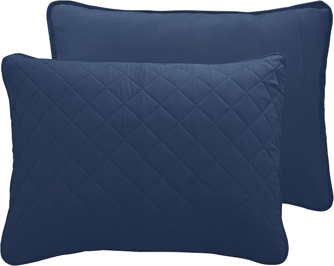 Easy-Going Reversible Quilt Set California King, Bedspread with 2 Shams | Dark Blue/Light Blue, Machine Washable Lightweight Microfiber Bed Comforter, 1 Quilt + 2 Pillow Shams, All-Season Coverlets