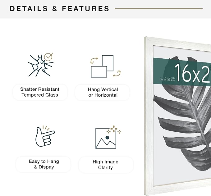 MCS Studio Gallery Poster Frame, 16x20, White Woodgrain, 1-Pack