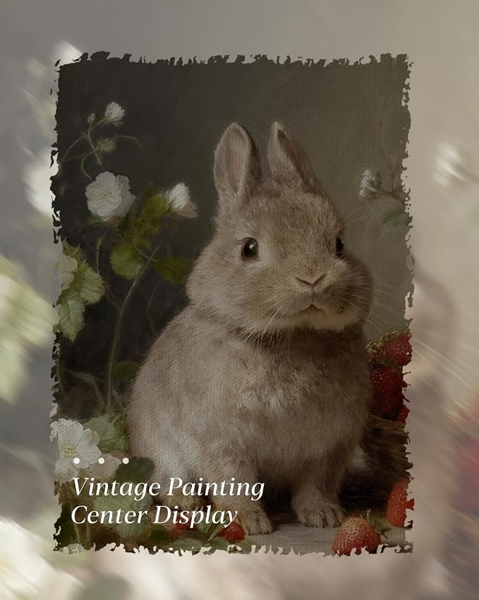 WHASAYART Gold Framed Vintage Wall Art for Living Room, Easter Bunny Decor, Animals Painting Prints Shelf Decor, Aesthetic Bedroom Wall Art, Easter Gifts for Family - Chubby Rabbit 16L x 12W