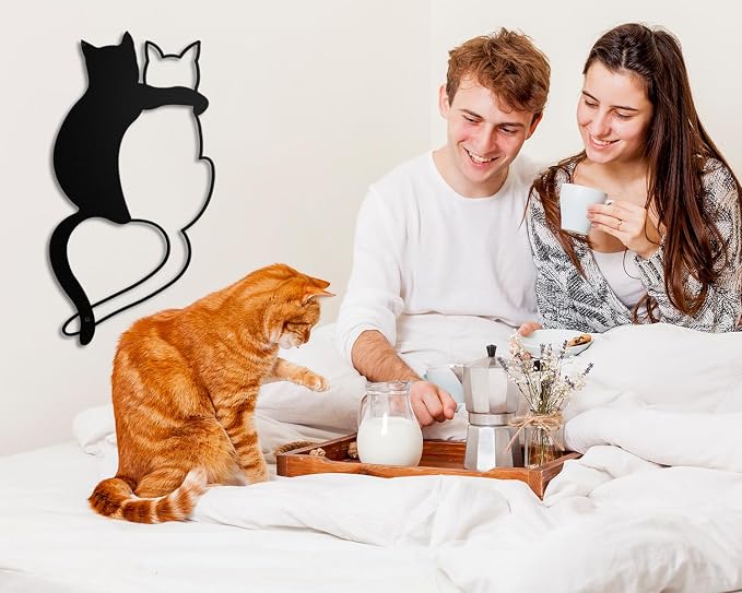 Kas Home Cat Metal Wall Decor Iron Cat Wall Art Cute Cats Wall Decor Signs for Living Room Bedroom Kitchen Office Wall Hanging Décor