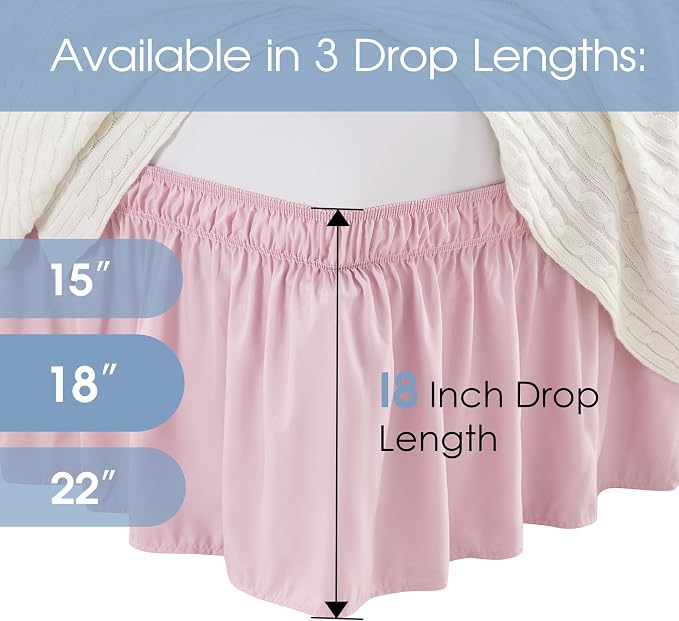 FreshCulture King Bed Skirt, Dust Ruffle for King Size Bed, Easy Fit with 18-Inch Tailored Drop, Elastic Wrap Around Bed Skirt King Size, Hotel Quality Bed Skirts for Adjustable Bed (Dusty Pink)