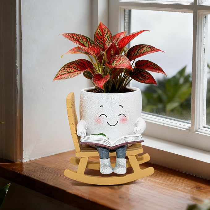 Smily Face Rocking Chair Read Book Planter Pots for Indoor Outdoor