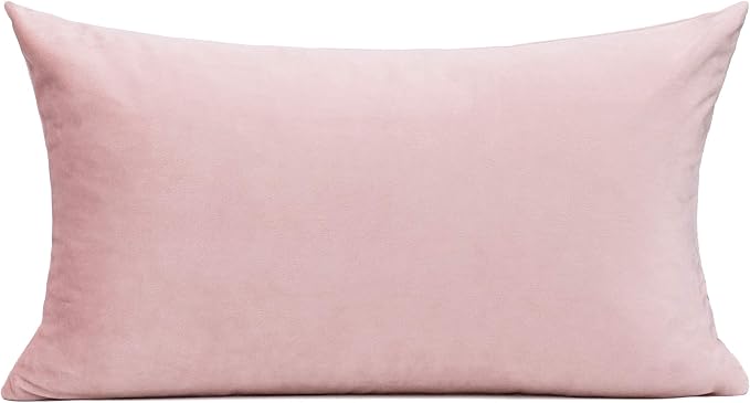 VAKADO Pink Lumbar Velvet Soft Solid Throw Pillow Cases Decorative Rectangle Cozy Cushion Covers Home Decor for Living Room Couch Sofa Car 12"x20" Set of 2