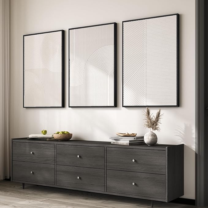 Large 3D Textured Modern White Abstract Wall Art for Living Room, 3 Piece | Solid Wood Framed Artwork for Walls, Set of 3 All White Texture Paintings, 24x36 In Big Pictures Wall Decor Bedroom Office