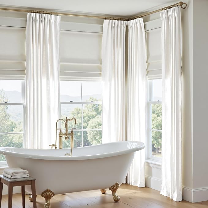 jinchan Linen Curtains Light Filtering Back Tab 50x96 Inch 4 Panels White | Semi Sheer Curtains 96 inch length for Bedroom Living Room, Modern Farmhouse Drapes with Rod Pocket, Natural Boho Curtains
