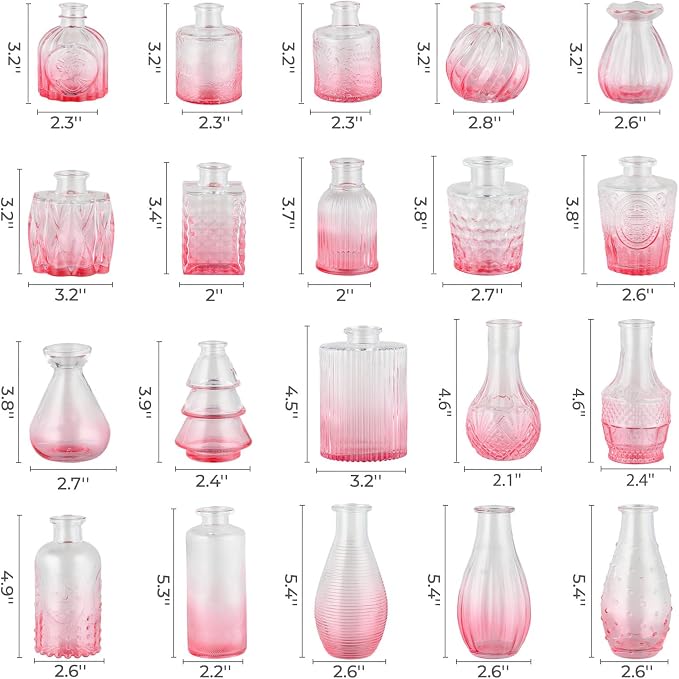 BEAHOT Bud Vase in Bulk - Flower Vases for Wedding Decorations, Glass Vase for Table Decorations, Small Vase for Home, Mother's Day, Centerpieces, Party, Office (32pack,Pink Gradient)