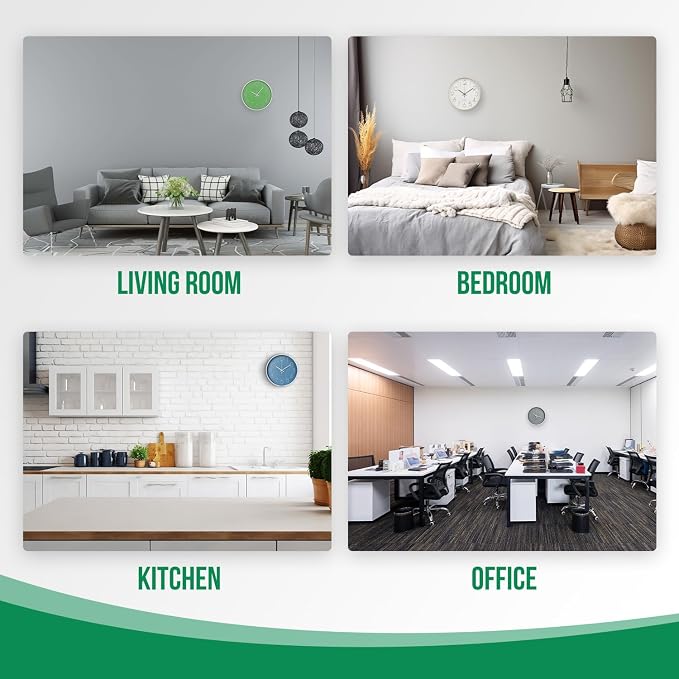 Wall Clock 12 Inch Non-Ticking Silent Modern Simple Style Round Decor Clock Green Stereoscopic Dial Quartz Wall Clocks for Home/Office/School/Living Room/Bedroom/Kitchen