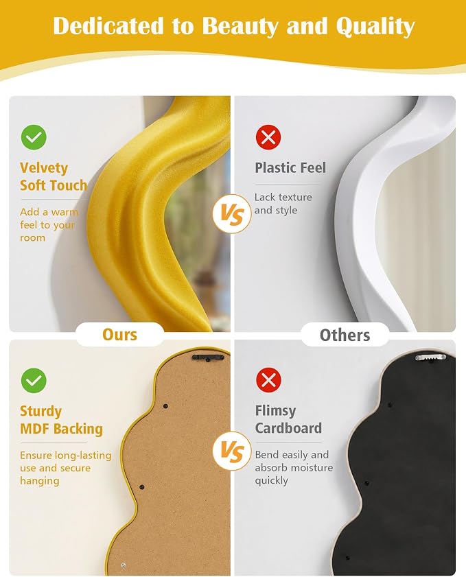 Trendy Bedroom Small Wall Mirror Decor,Yellow-Orange Funky Mirrors | 16x10",Soft Velvet-like Touch,Cloud Mirror for Girl Teen Women Bedroom Decoration,Cute Hanging Accent for Nursery Gallery