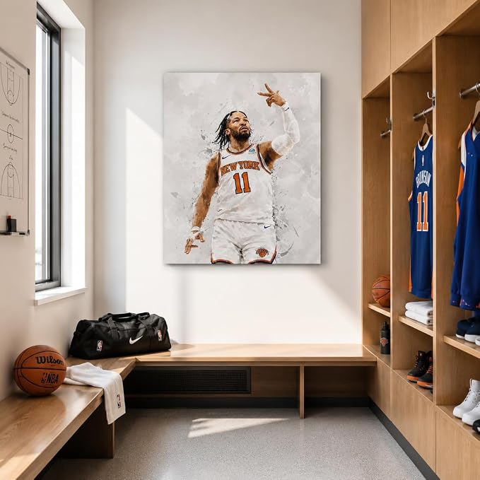 Jalen Brunson Basketball Canvas Wall Art, Sports Player Poster, 12x16 Inch | Abstract splash ink athletic artwork, motivational sports wall decor for teen boys room, bedroom, living room, gym or office