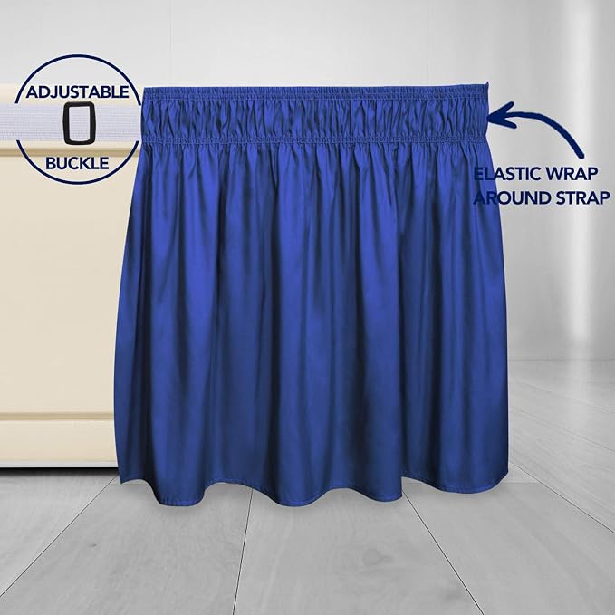 PureFit Wrap Around Ruffled Bed Skirt, Classic Blue, Twin/Full - 22" Drop | Wrinkle Free Bedskirt Dust Ruffles, Easy to Put On Frame Cover with Adjustable Elastic Belt