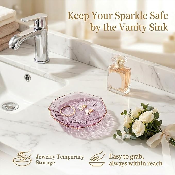 Gifts For Women Purple Jewelry Tray Glass Ring Holder Dish Key Bowl Trinket Dish Bathroom Vanity Organizer Aesthetic Bridesmaid Bride Wedding Engagement Retirement Teacher Gifts For Women Her Coworker